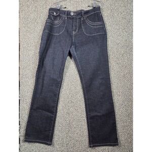 Flavour Jeans Women 14 Dark‎ Blue Straight Leg High Rise Contrast Stitch L11325